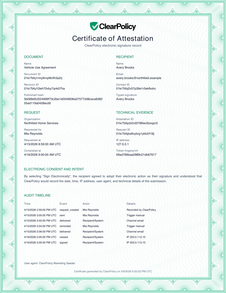 ClearPolicy Attestation Signature Receipt Certificate