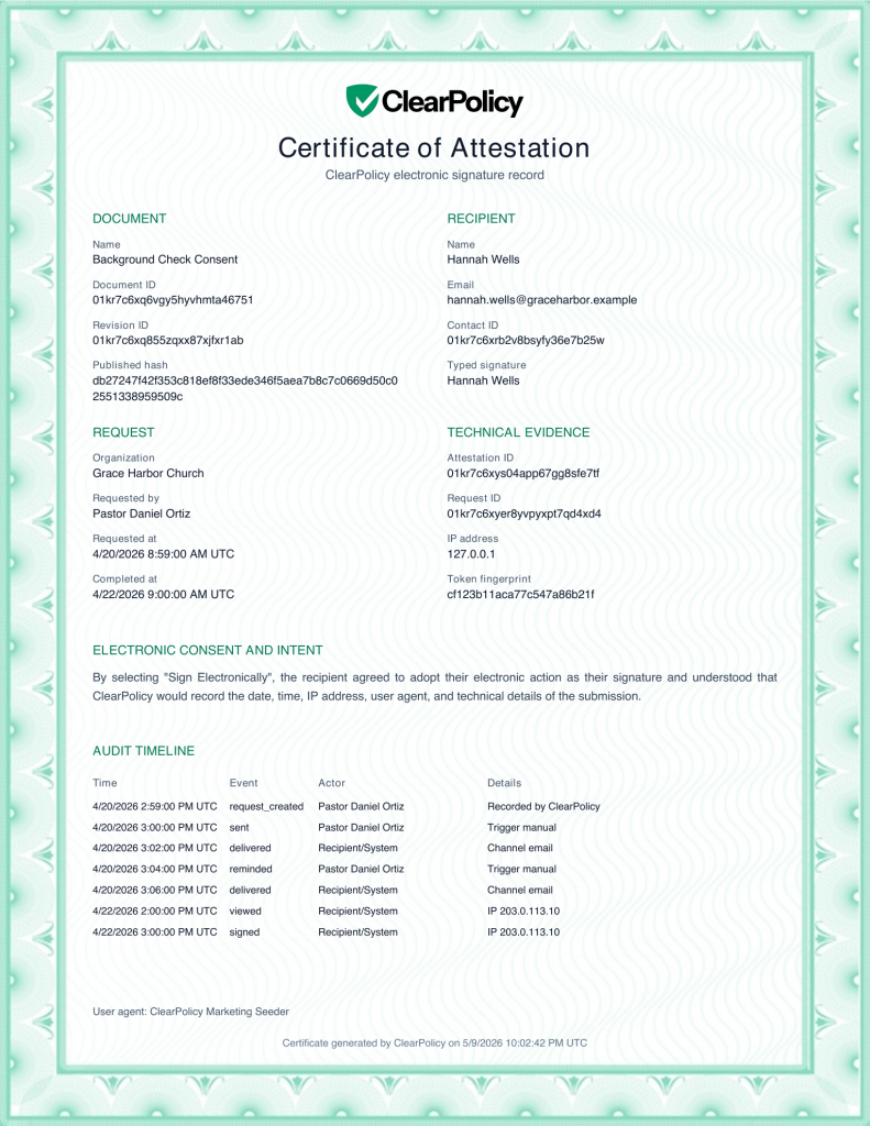 ClearPolicy Attestation Signature Receipt Certificate