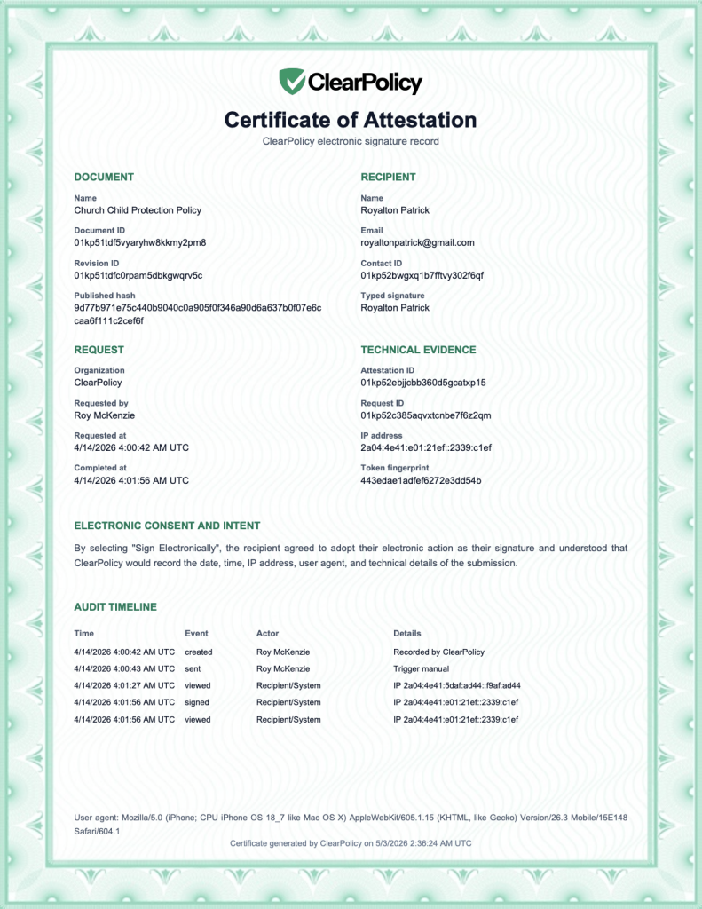 ClearPolicy Attestation Signature Receipt Certificate