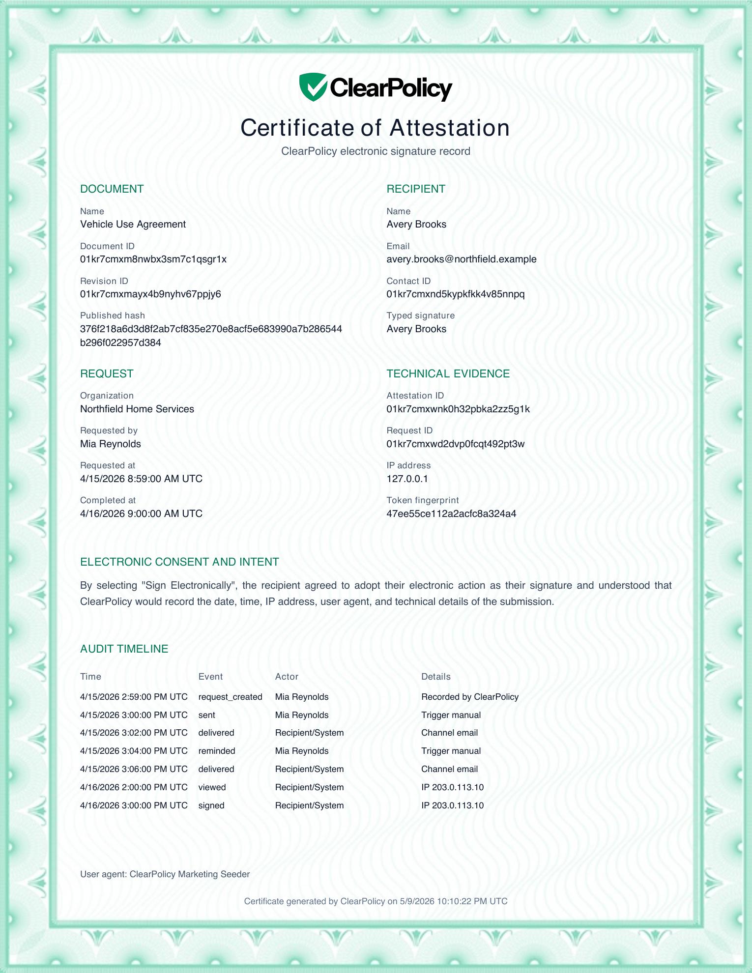ClearPolicy Attestation Signature Receipt Certificate